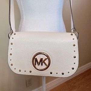 Michael Kors White Saddle-Style Crossbody with Flap/Magnetic Closure